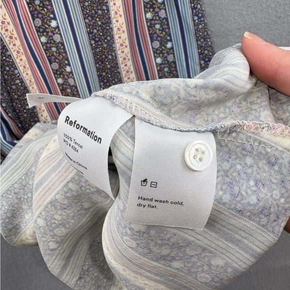 Reformation Sandalwood striped button-down midi dress with lace trim Size 4 - Picture 6 of 7